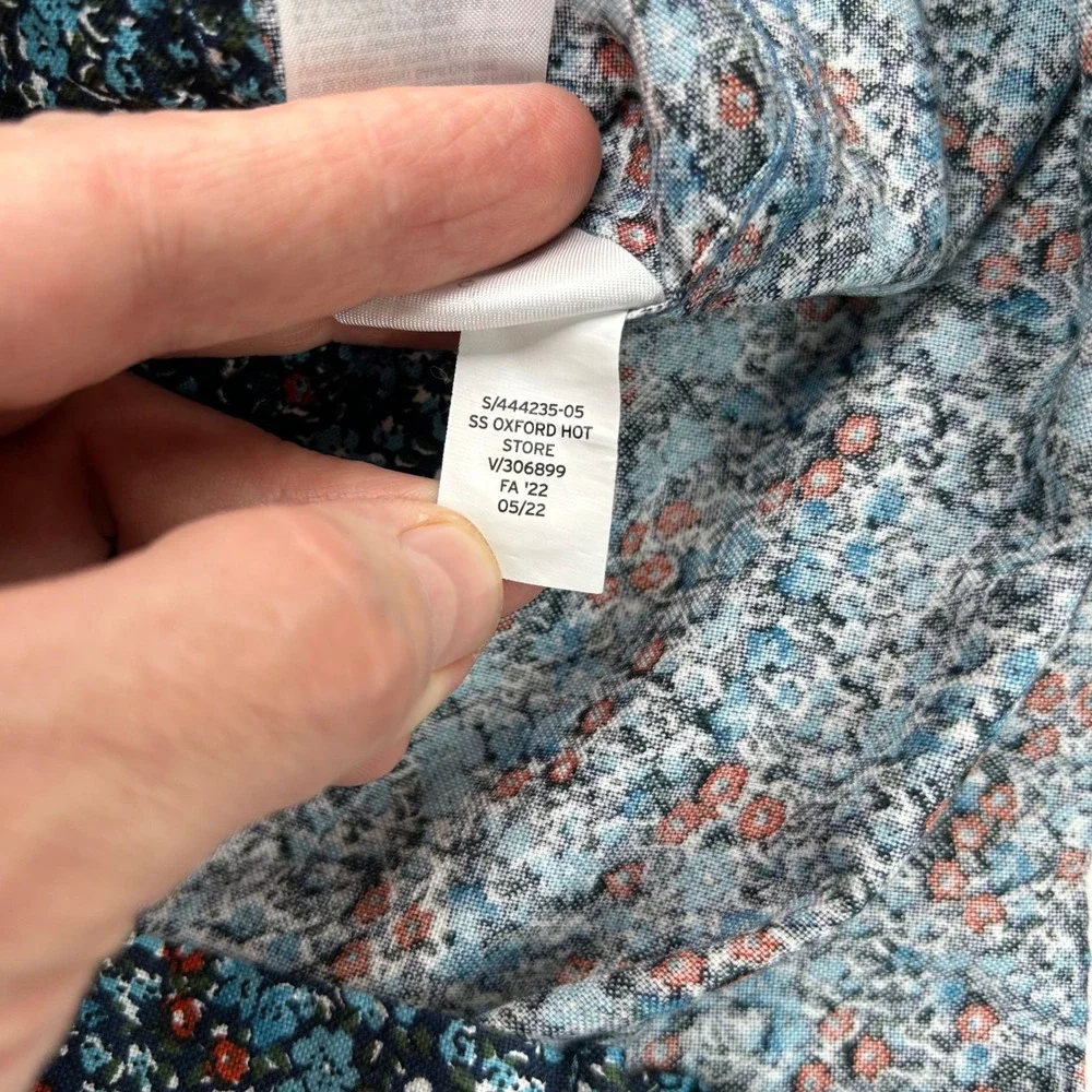 Banana Republic Mens Slim Fit SS Oxford Floral Button Down Shirt Blue Orange L